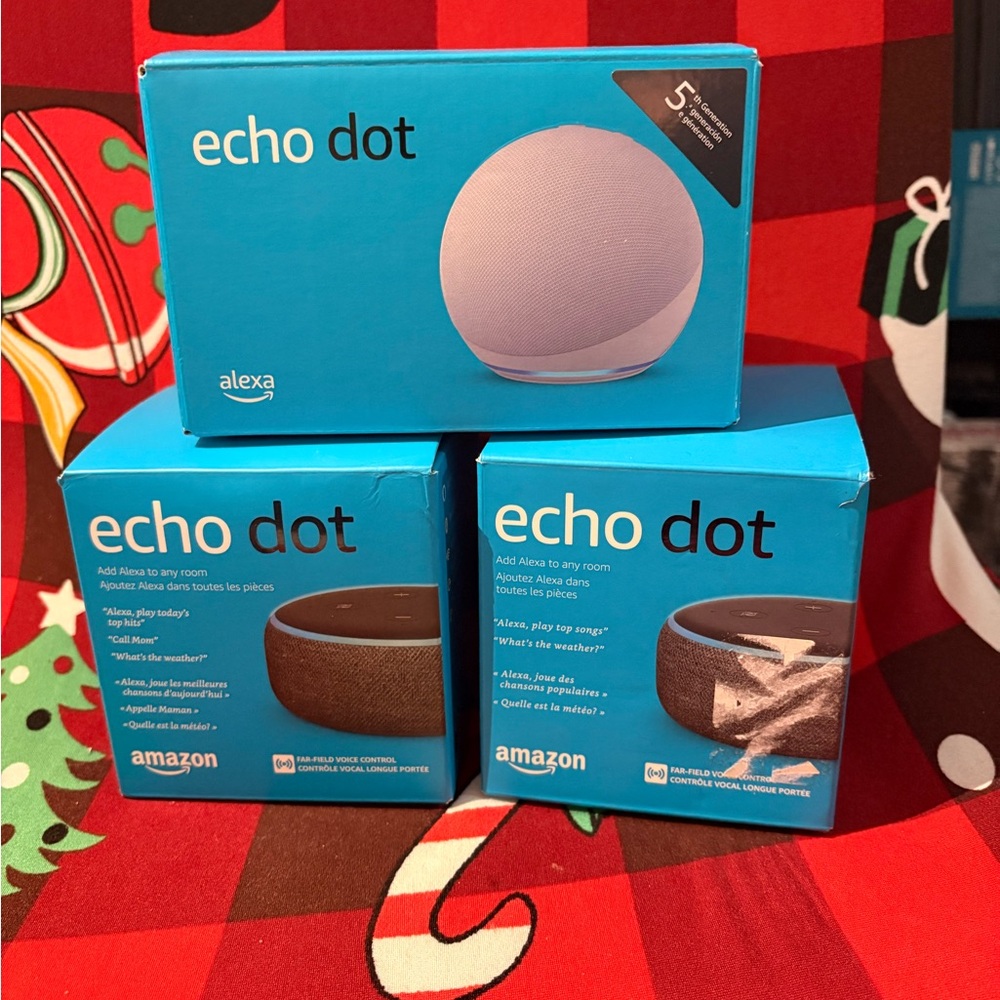 Amazon Echo Dot 3-Pack in Blue and Brown Boxed Speakers